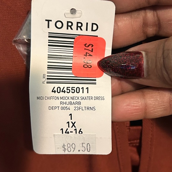 Torrid MIDI Chiffon Mock Neck Skater Dress - Picture 3 of 3